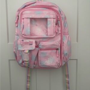 Pink Backpack with Rainbow Straps